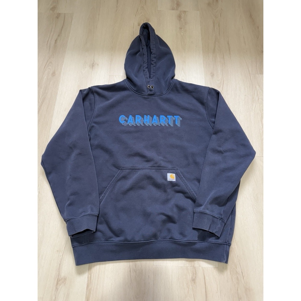 Carhartt Hoodie Rain Defender Mens Size Large Graphic Sweatshirt Loose Fit Navy
